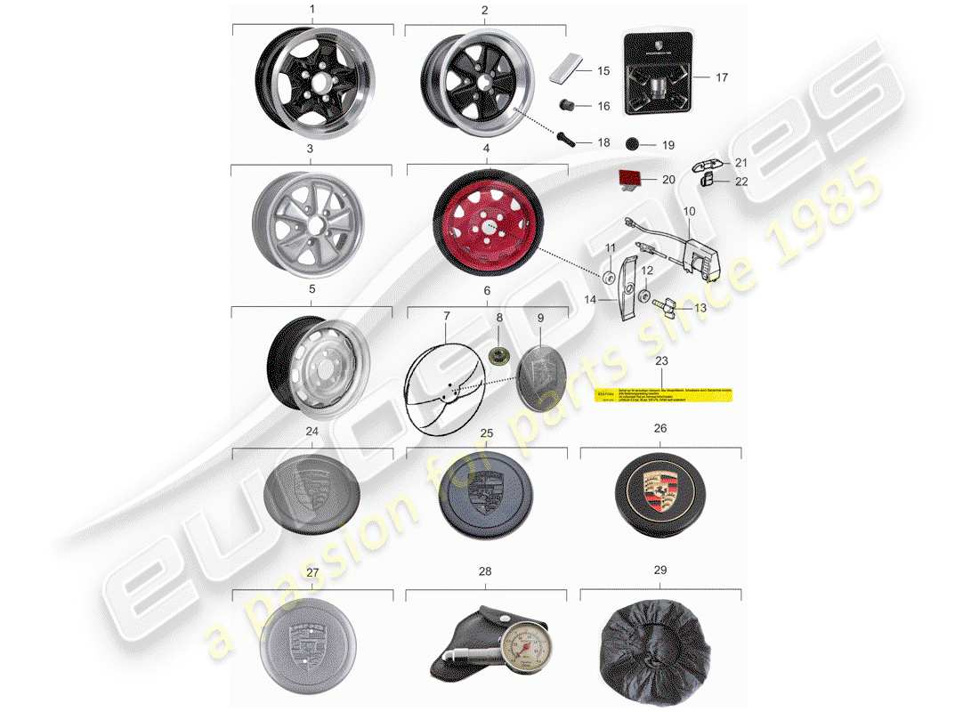 porsche 1976 (911) wheels part diagram