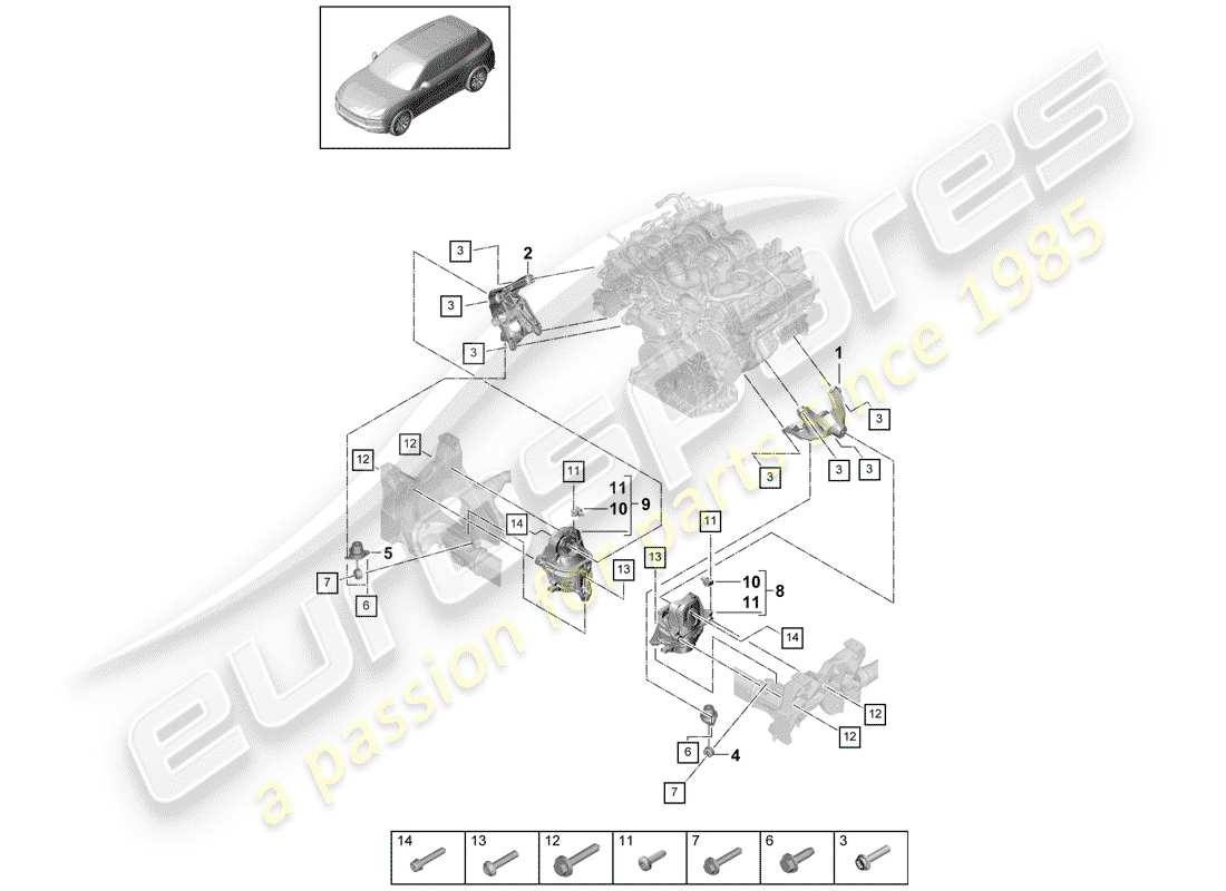porsche 2020 (cayenne e3 9ya/9yb) engine lifting tackle part diagram