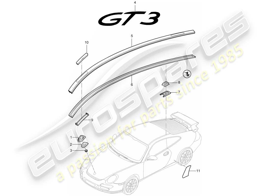porsche 2007 (997-1 gt3) nameplates part diagram