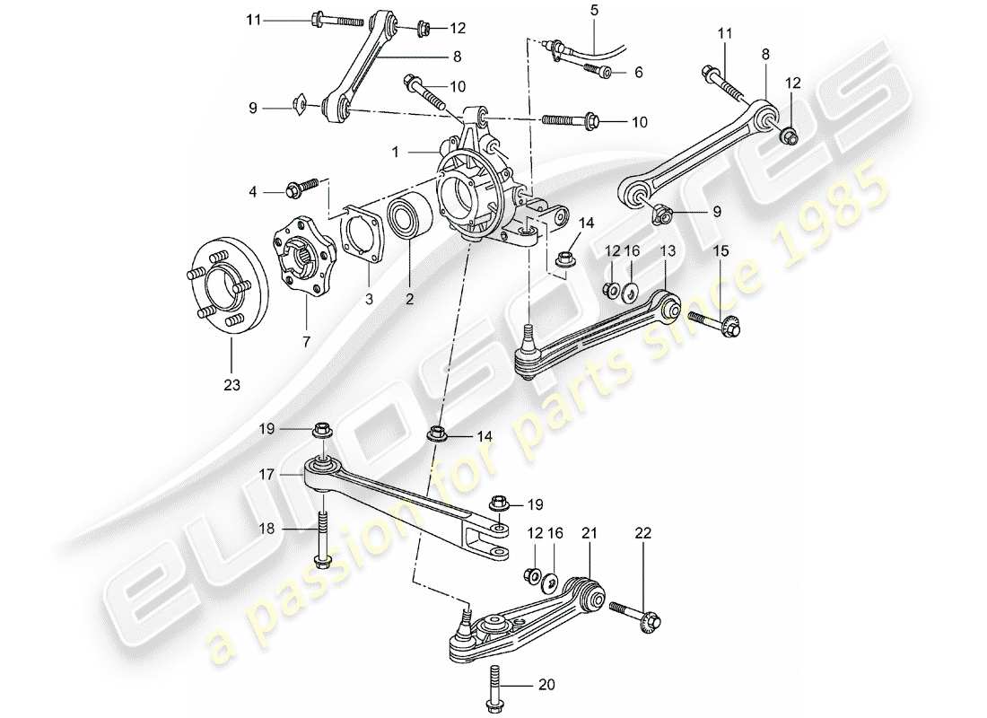 porsche 2002 (996) rear axle - wheel carrier - upper link - wheel hub part diagram
