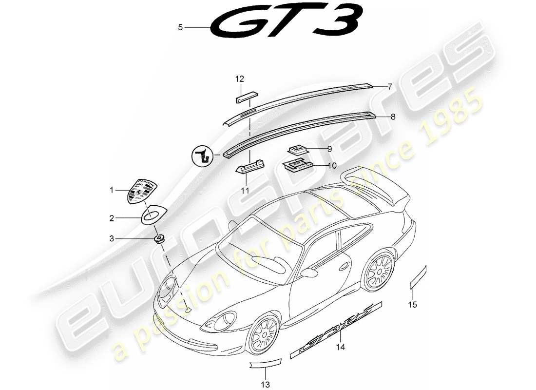 porsche 2001 (996 gt3) nameplates - moldings part diagram