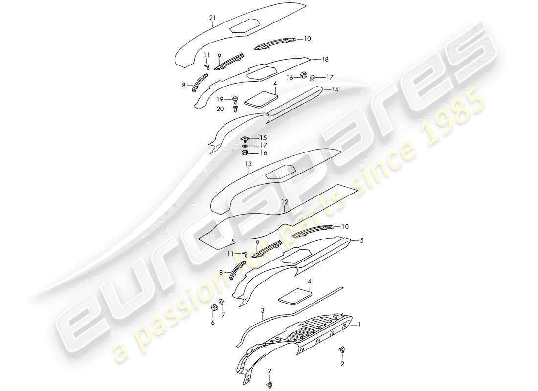 porsche 1965 (911/912) dashboard - dash panel trim - d >> - mj 1968 part diagram