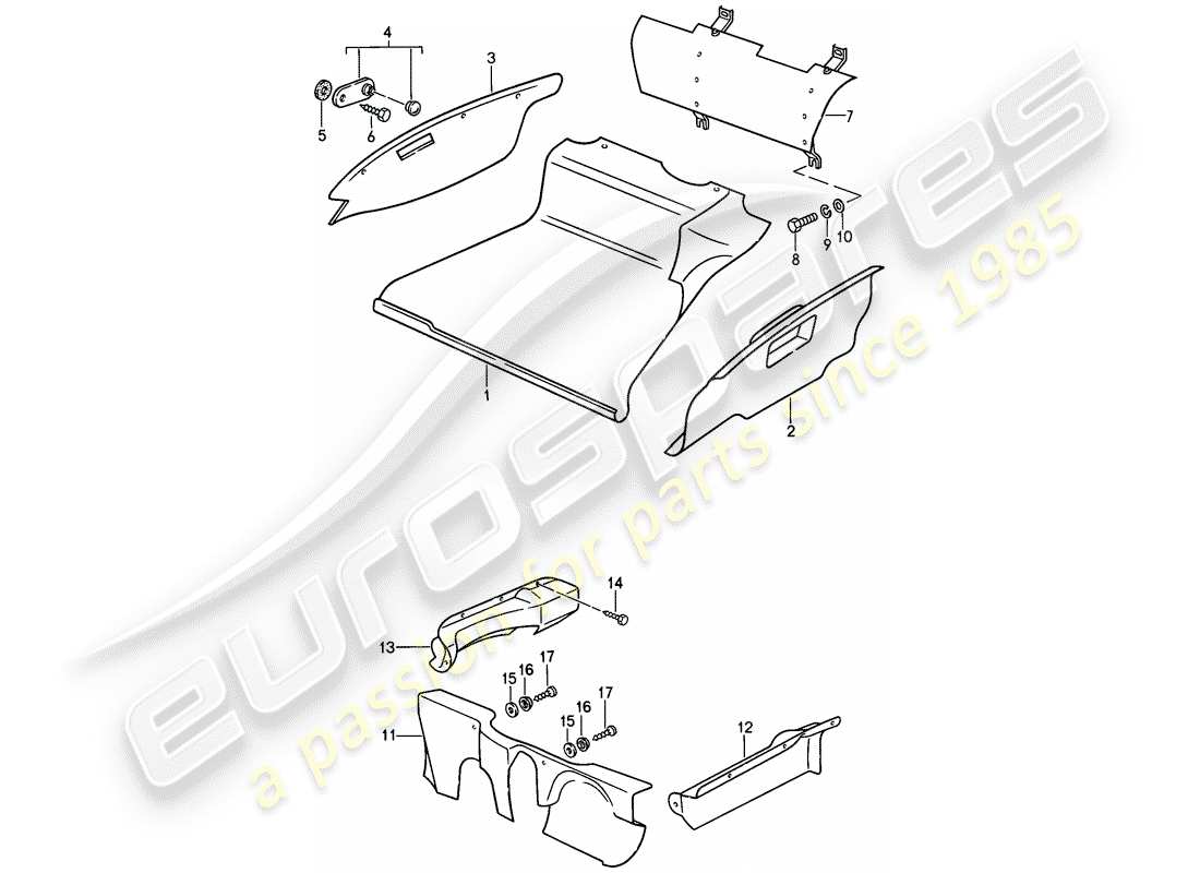 porsche 1988 (911) special model - flatnose design - interior equipment - front luggage compartment part diagram