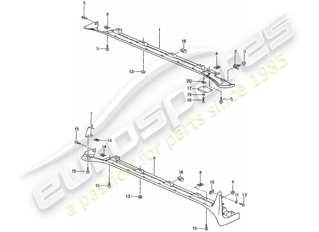 porsche 1994 (993) trim cover - sill part diagram