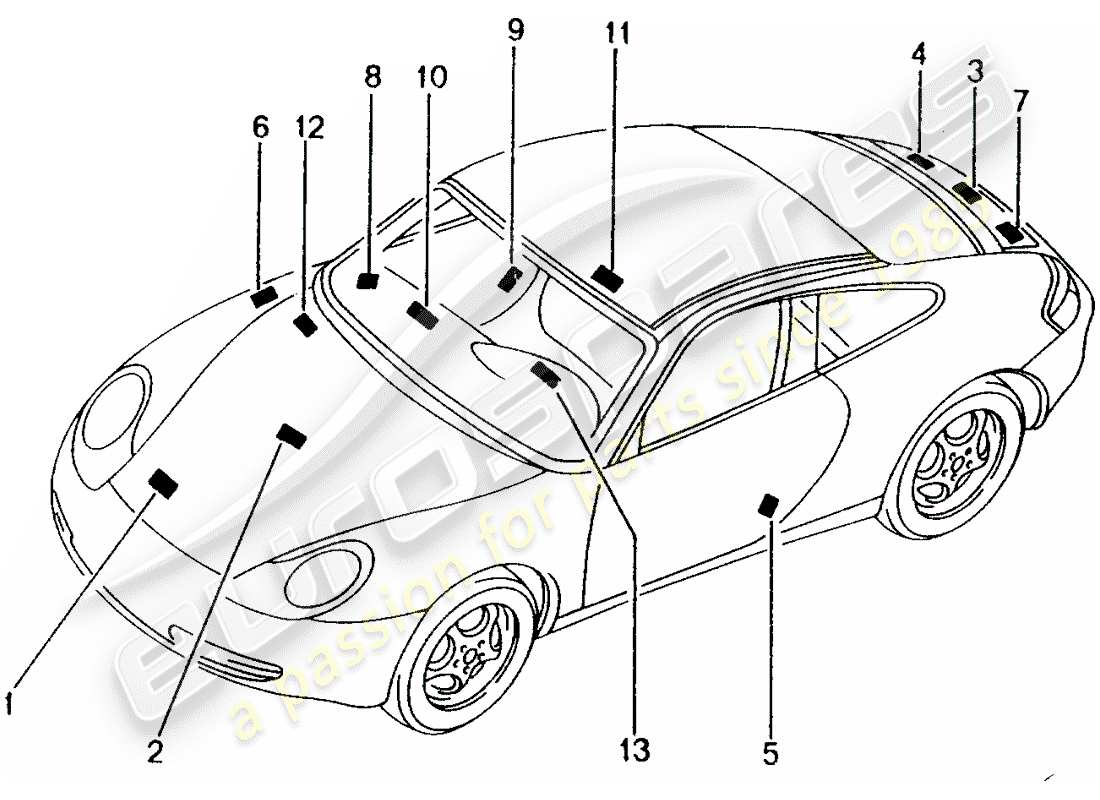 porsche 2001 (996) signs/notices part diagram