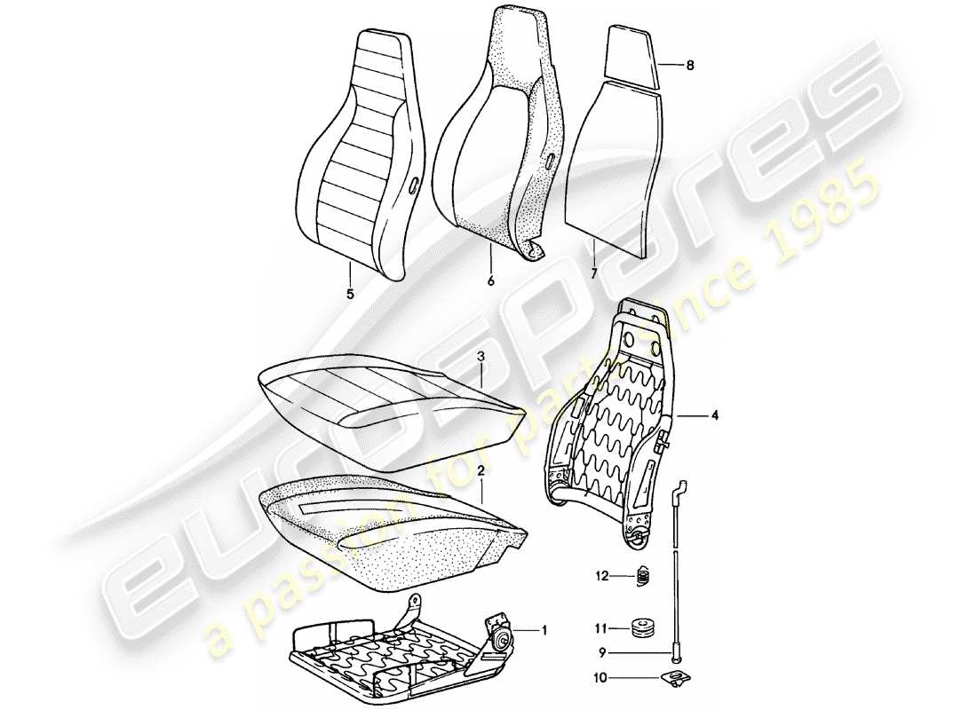 porsche 1979 (911) front seat - single parts parts diagram