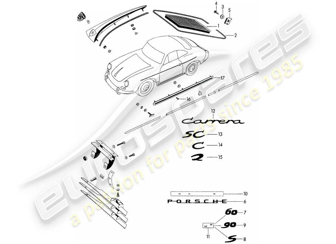 porsche 1962 (356b/356c) decorative fittings - - parts not listed - see group - 8/10/00 part diagram