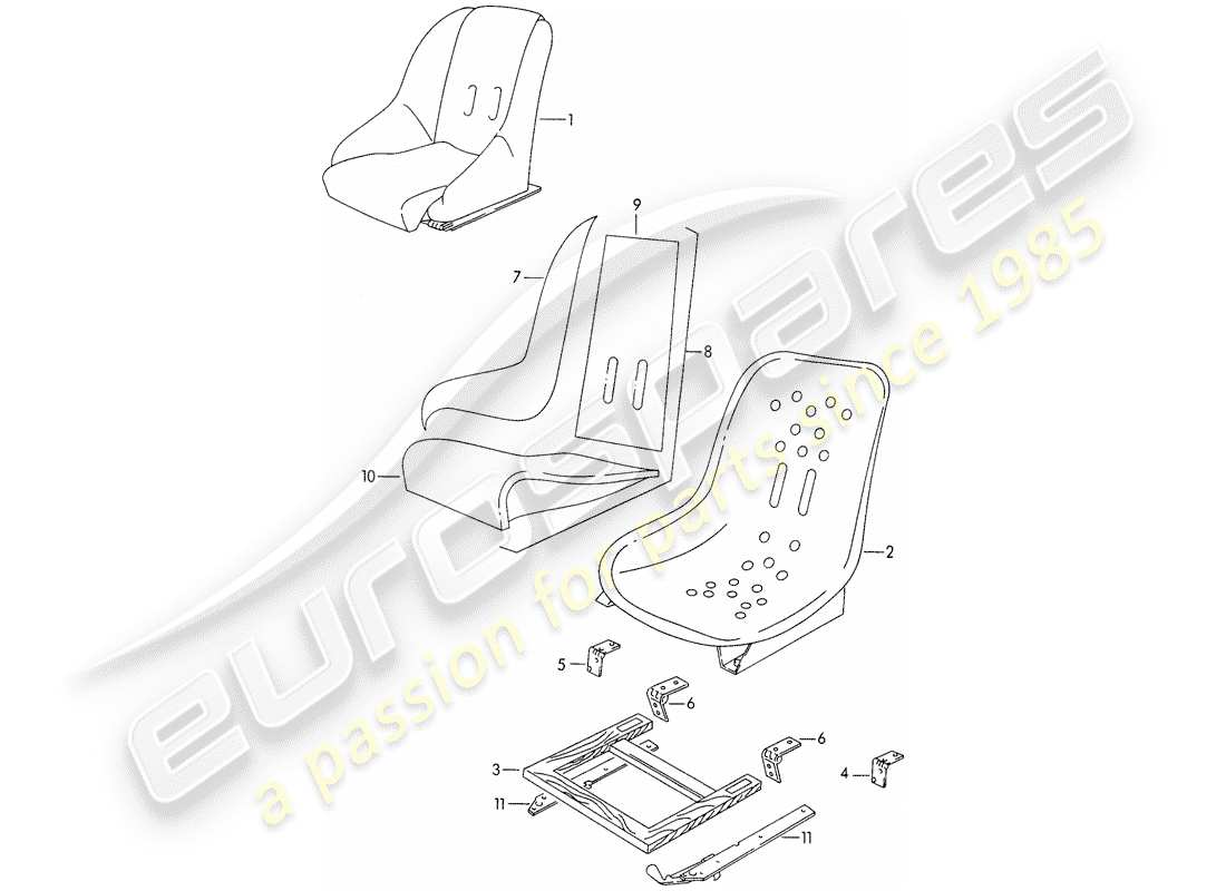 porsche 1955 (356/356a) front seat part diagram