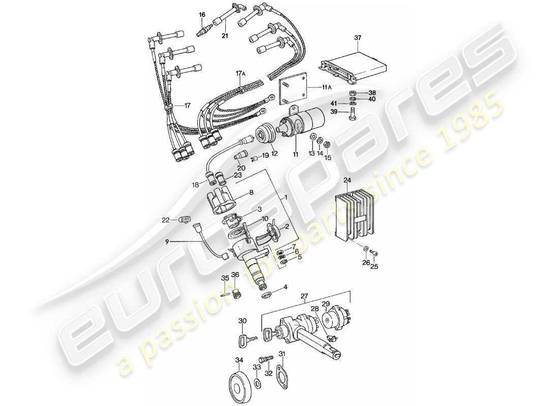 porsche 1978 (911) engine electrics - steering lock part diagram