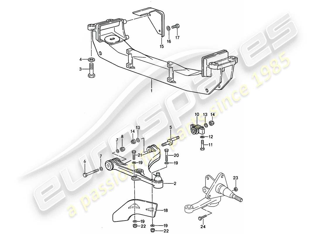 porsche 1992 (968) track control arm - cross member parts diagram