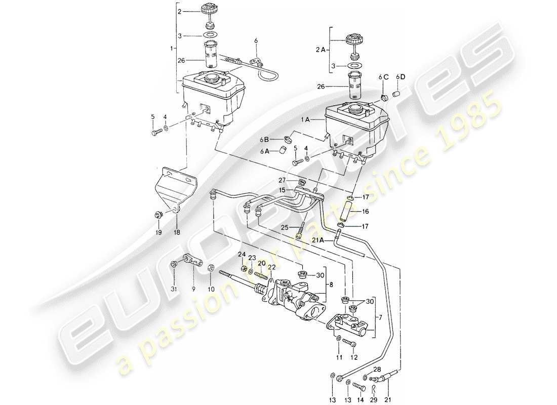 porsche 1990 (964) reservoir for - brake fluid - brake master cylinder - brake booster - - see technical information - gr.4 nr16/95 part diagram