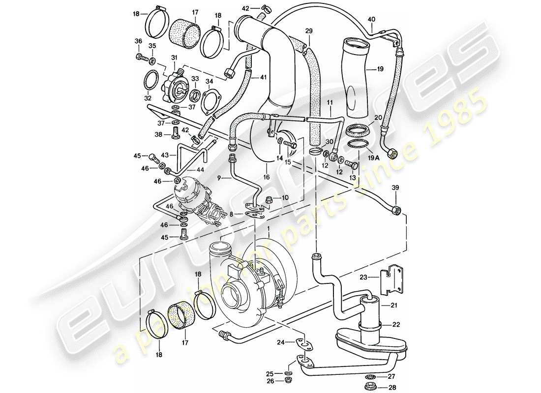 porsche 911 (1984) turbocharging parts diagram