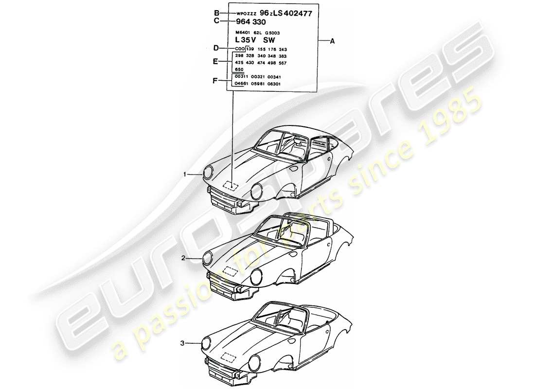 porsche 1993 (964) car body part diagram