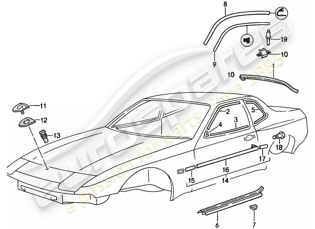 porsche 1988 (944) decorative moulding part diagram