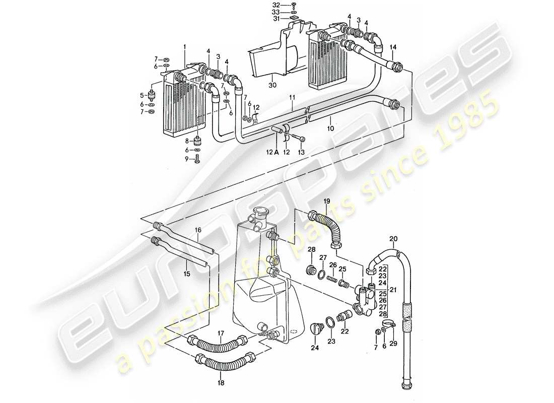 porsche 1987 (959) engine lubrication - oil cooler parts diagram