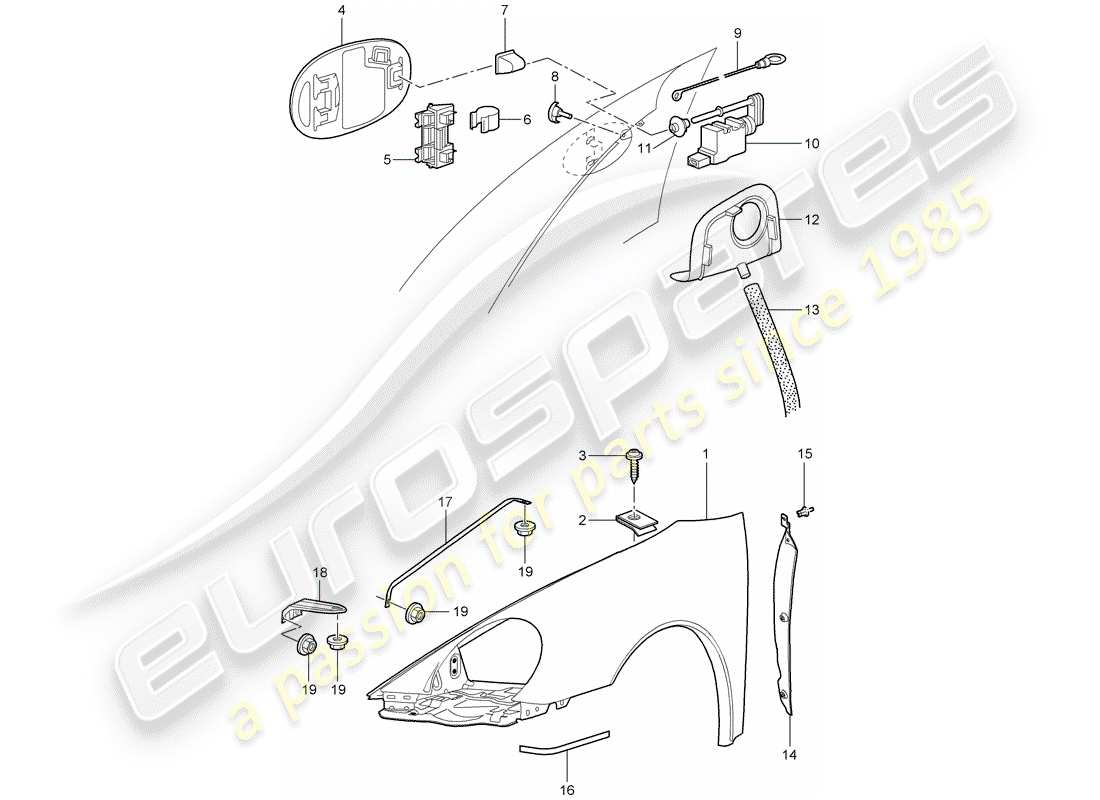 porsche 2008 (997-1 turbo / gt2) fender part diagram