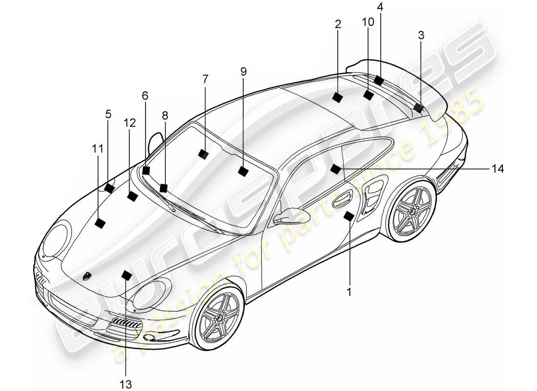 porsche 2009 997-2 turbo / gt2 signs/notices part diagram