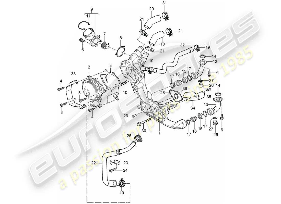 porsche 2009 997-2 turbo / gt2 water pump part diagram