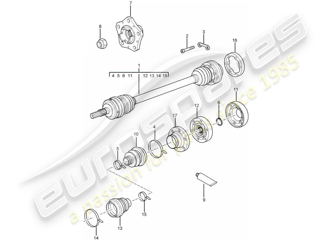 porsche 2009 997-2 turbo / gt2 drive shaft part diagram