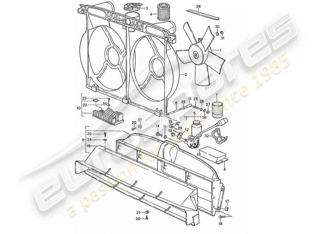 porsche 1988 (928) water cooling 2 part diagram