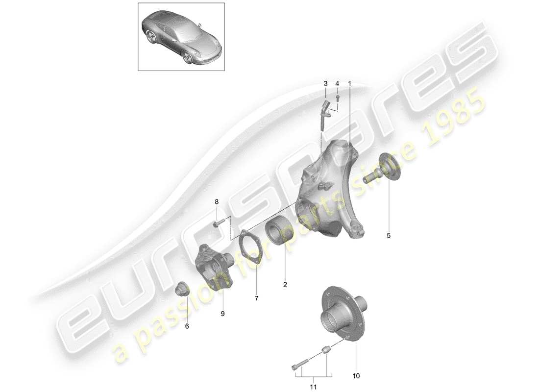 porsche 2012 (991-1) wheel carrier part diagram
