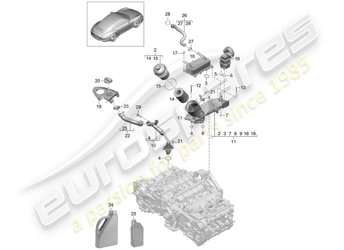 porsche 2012 (991-1) engine lubrication part diagram