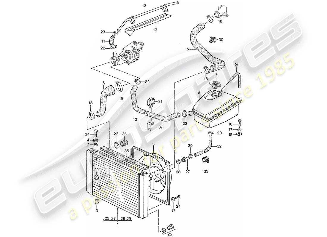 porsche 1989 (944) water cooling parts diagram