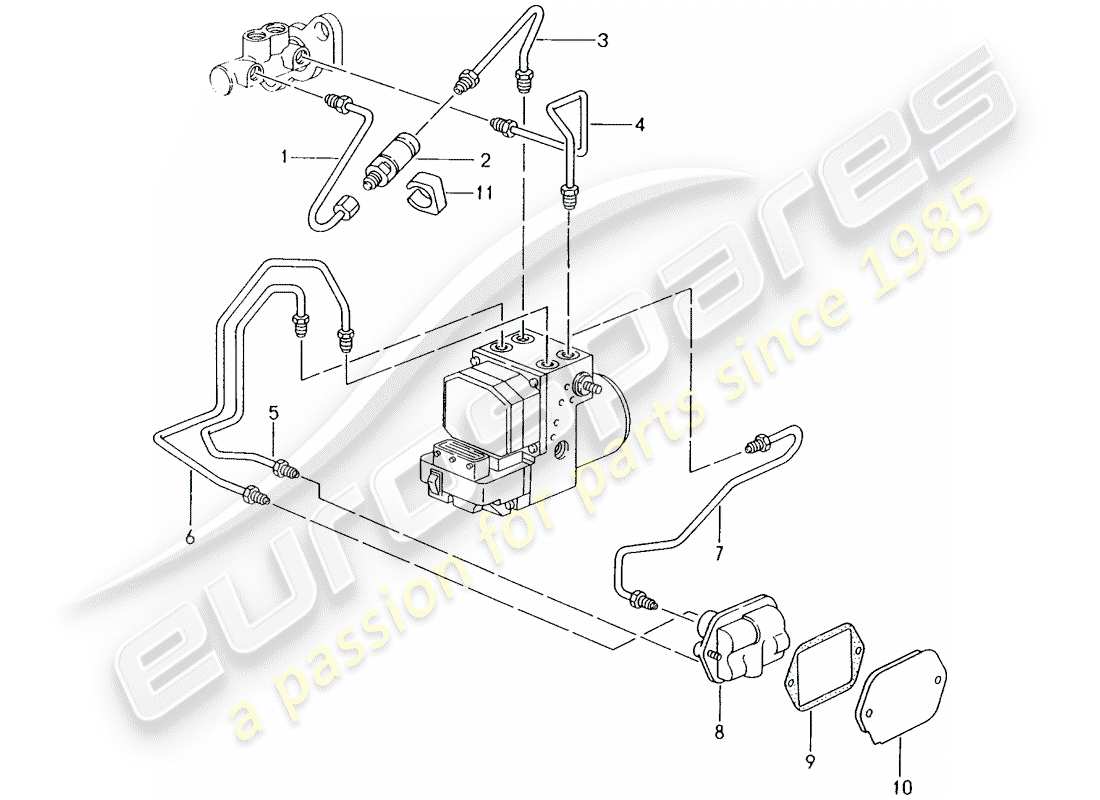 porsche 2002 (986 boxster) brake line - front end part diagram