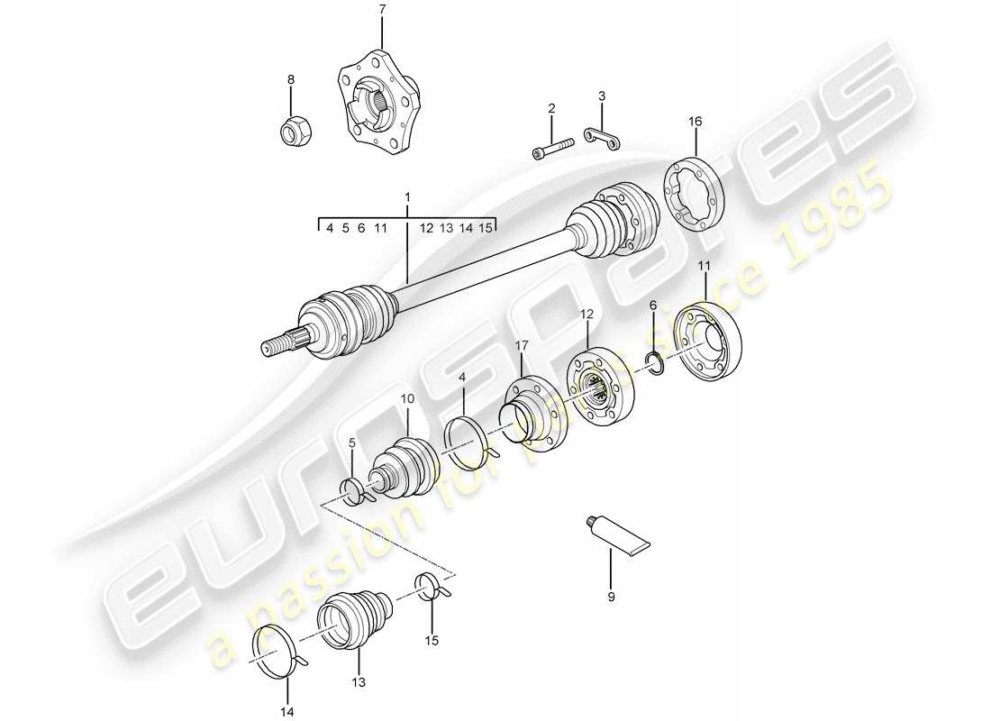 porsche 2005 (997-1) drive shaft part diagram