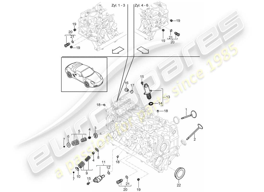porsche 2009 (987 boxster) cylinder head part diagram