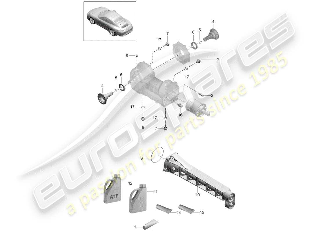 porsche 2017 (991-2) front axle differential part diagram