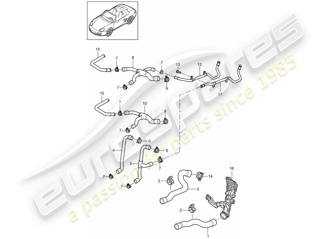 porsche 2007 (987 boxster) water cooling 1 part diagram