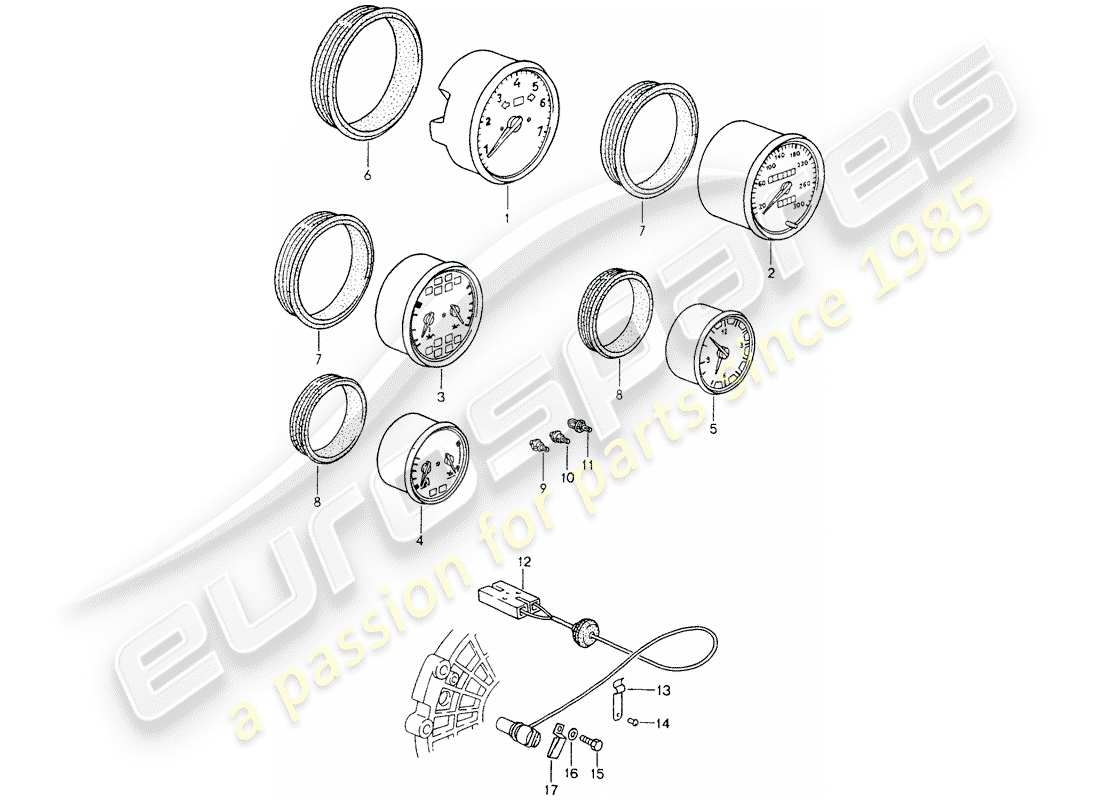 porsche 1990 (964) instruments part diagram