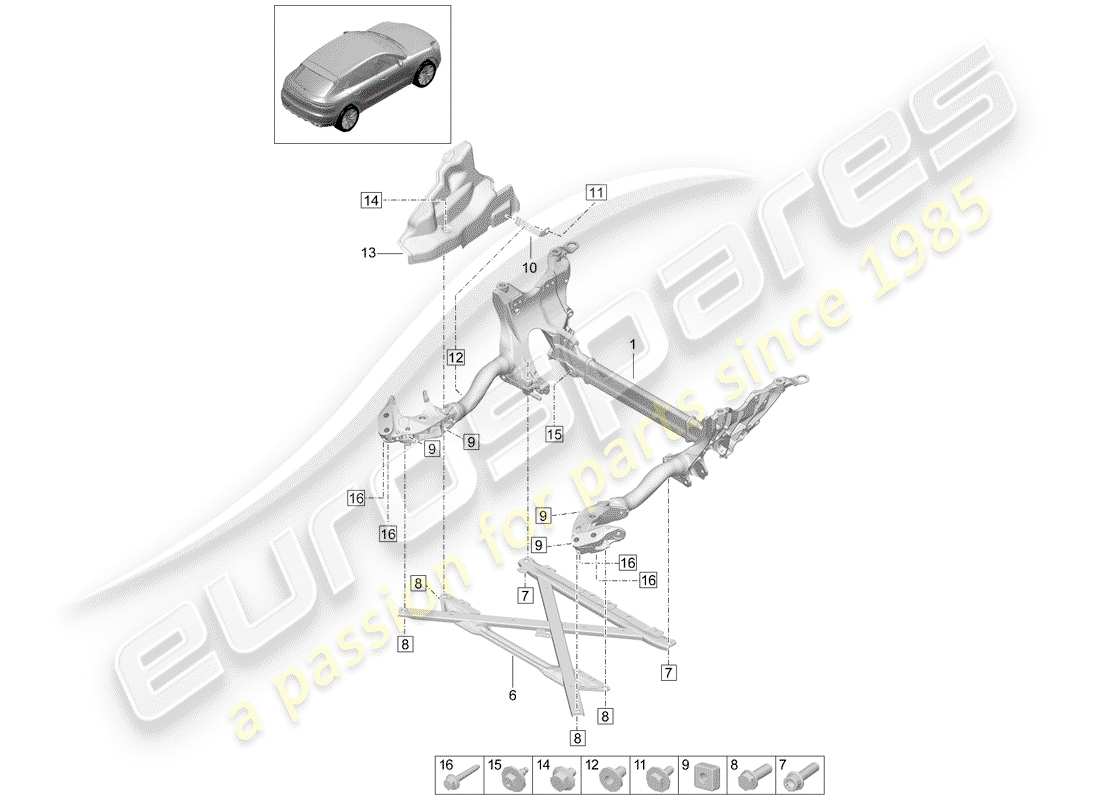 porsche 2019 (macan) sub frame part diagram