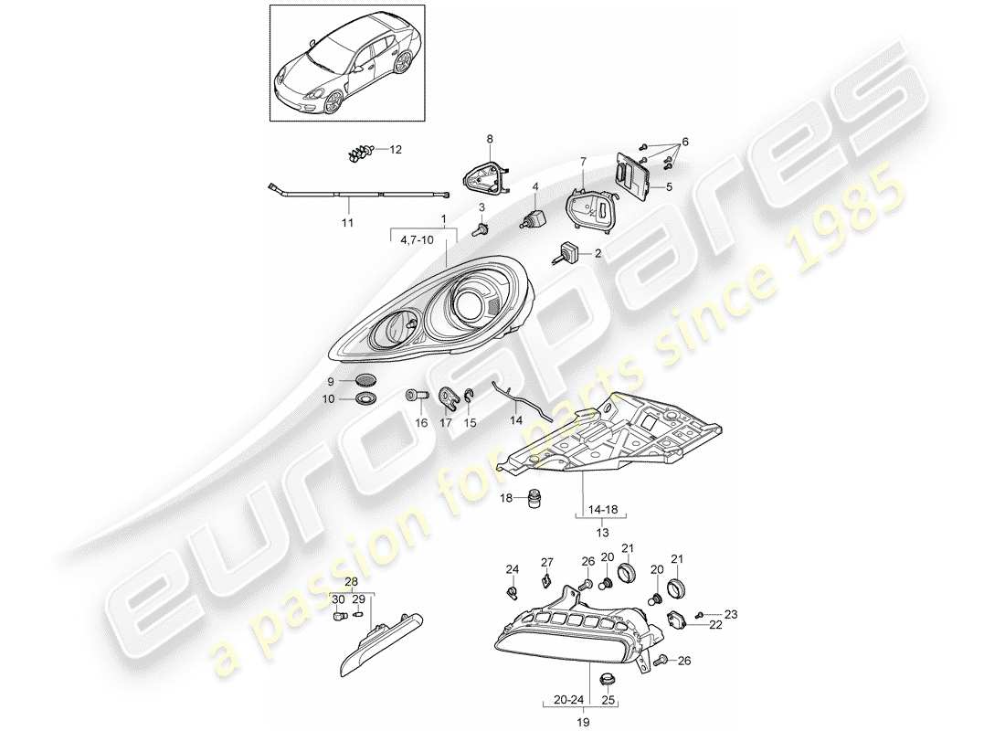 porsche panamera 970 (2015) headlamp part diagram