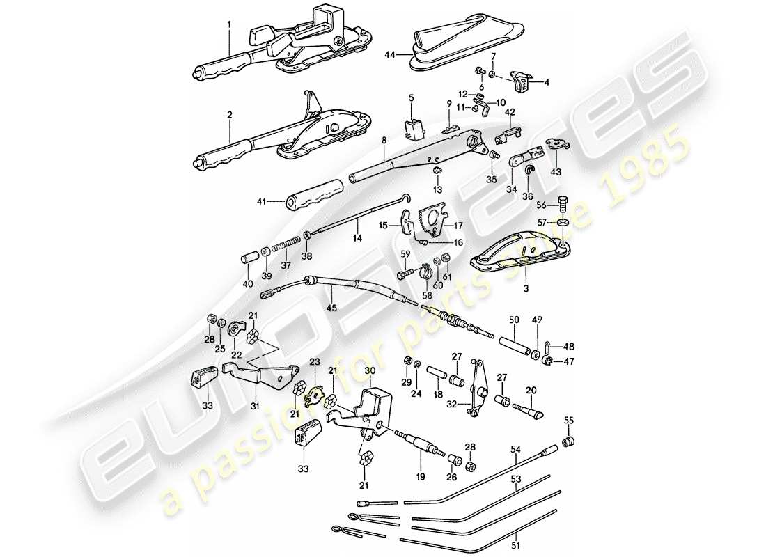 porsche 1987 (911) hand brake lever - operating lever - for - heater part diagram