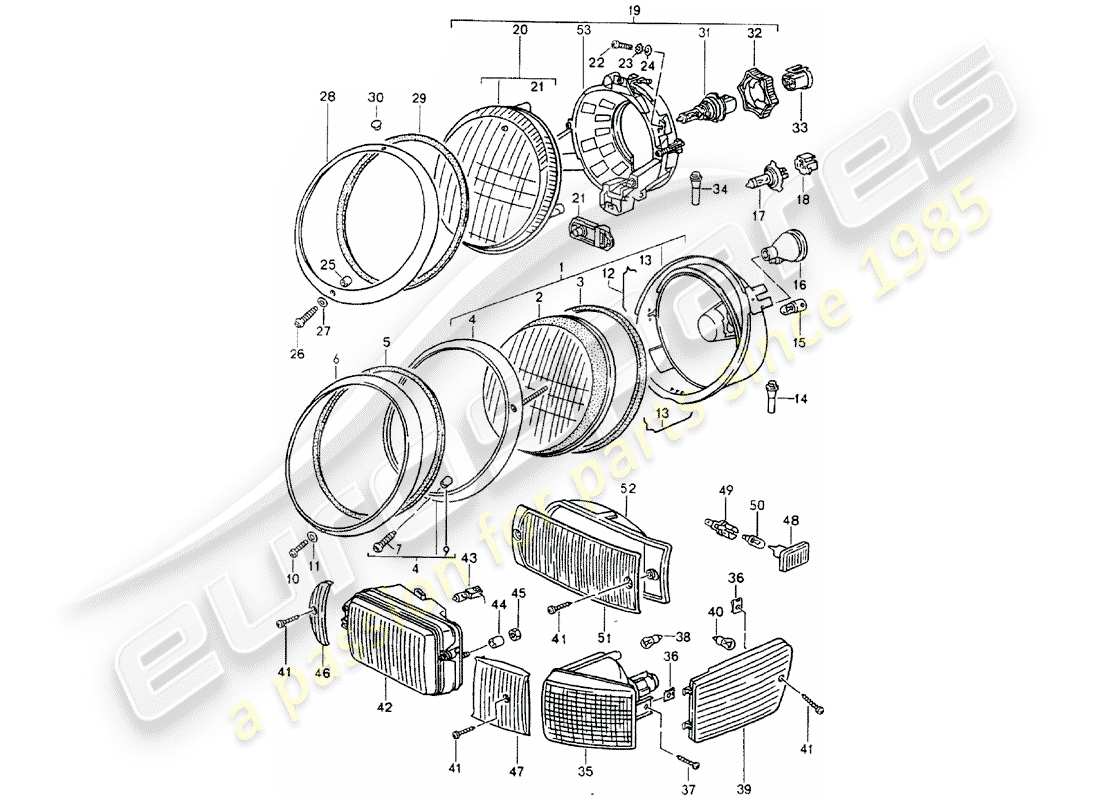 porsche 1990 (964) headlamp part diagram