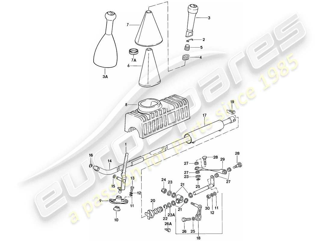porsche 1983 (944) shift mechanism - manual gearbox parts diagram