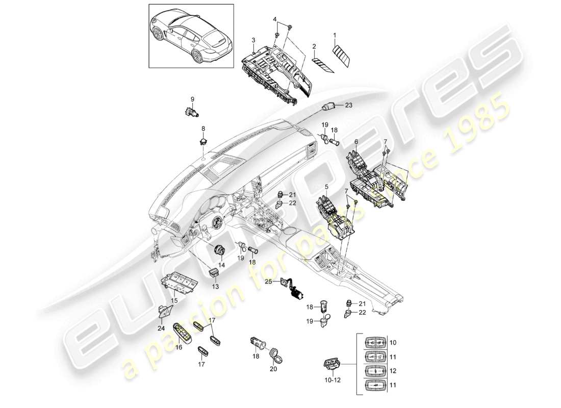 porsche 2012 (panamera 970) multiple switch control panel air conditioning control switch part diagram