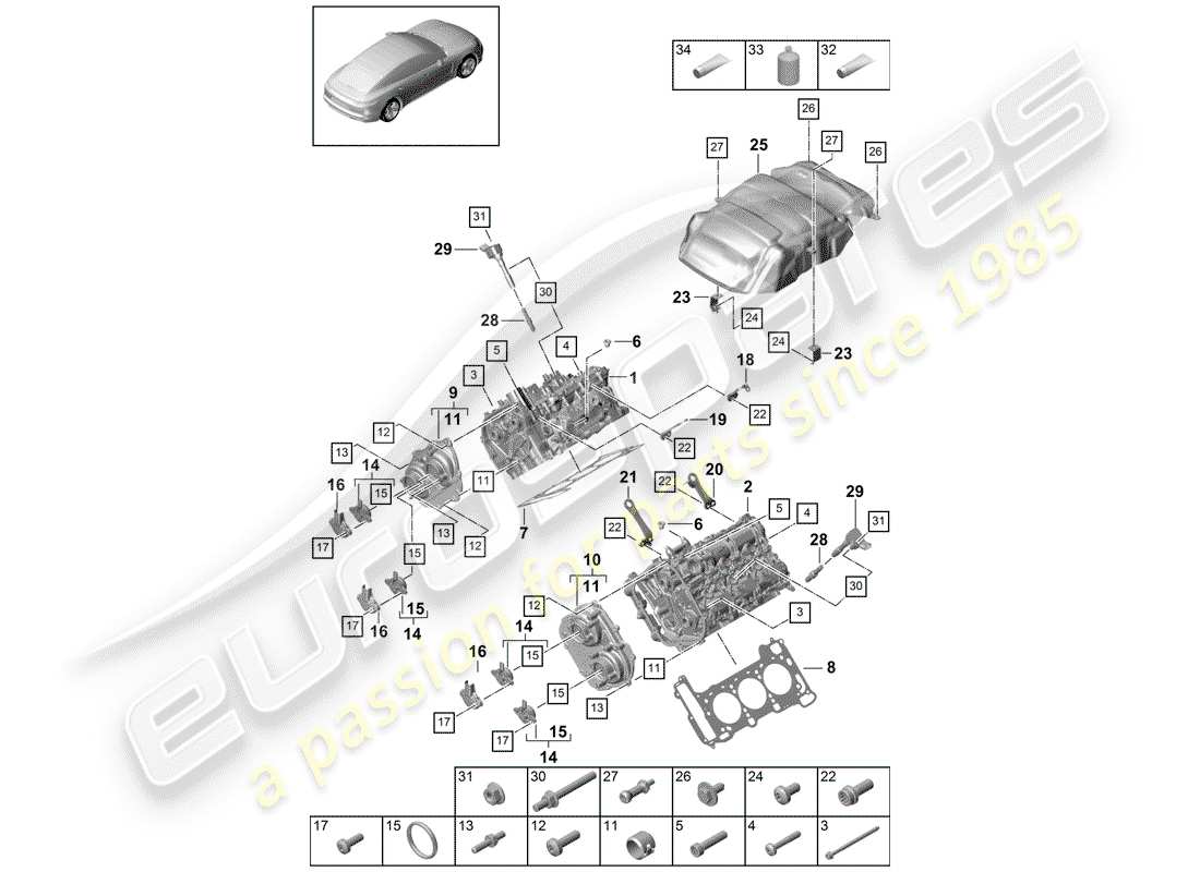 porsche 2020 (panamera 971-1) cylinder head part diagram