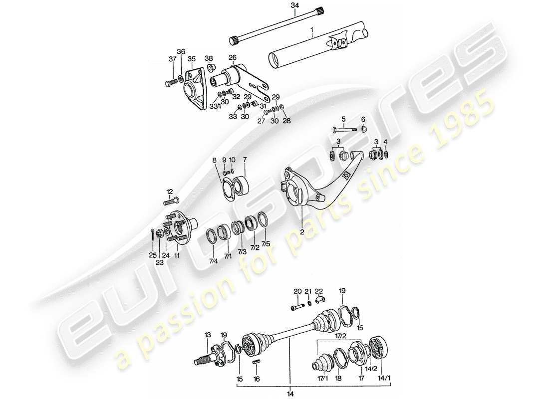 porsche 1975 (911) rear axle part diagram