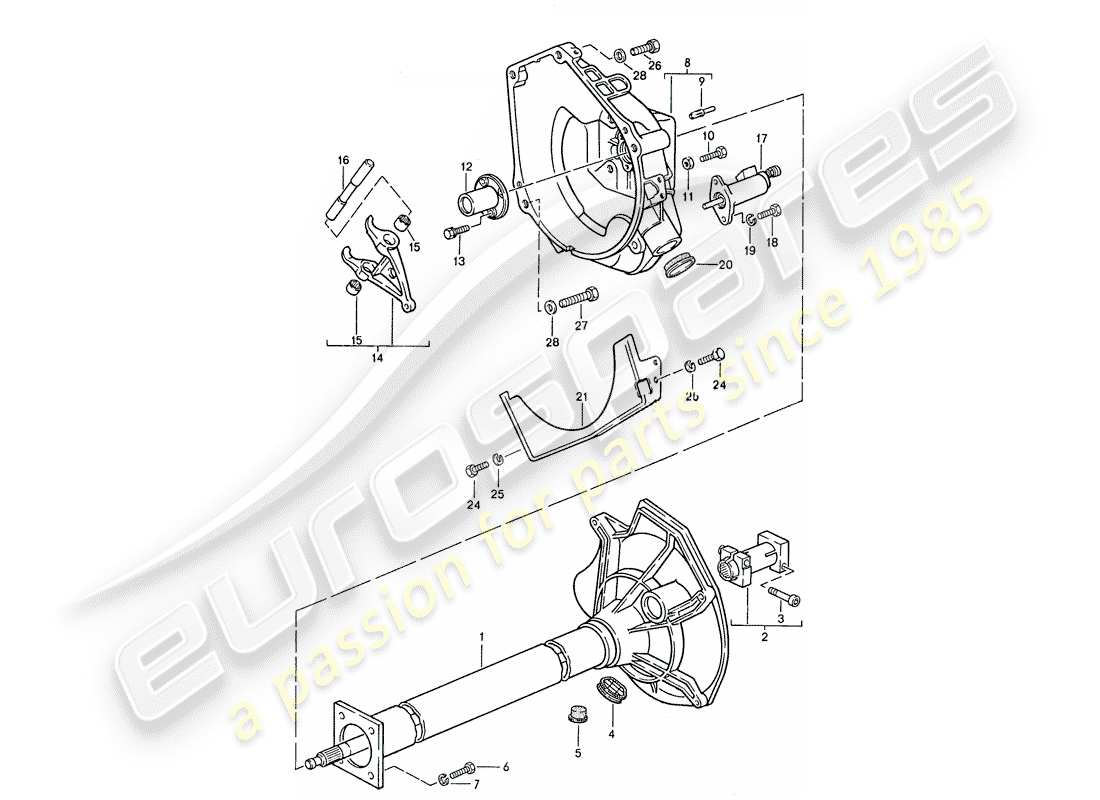 porsche 1986 (924s) central tube - manual gearbox part diagram