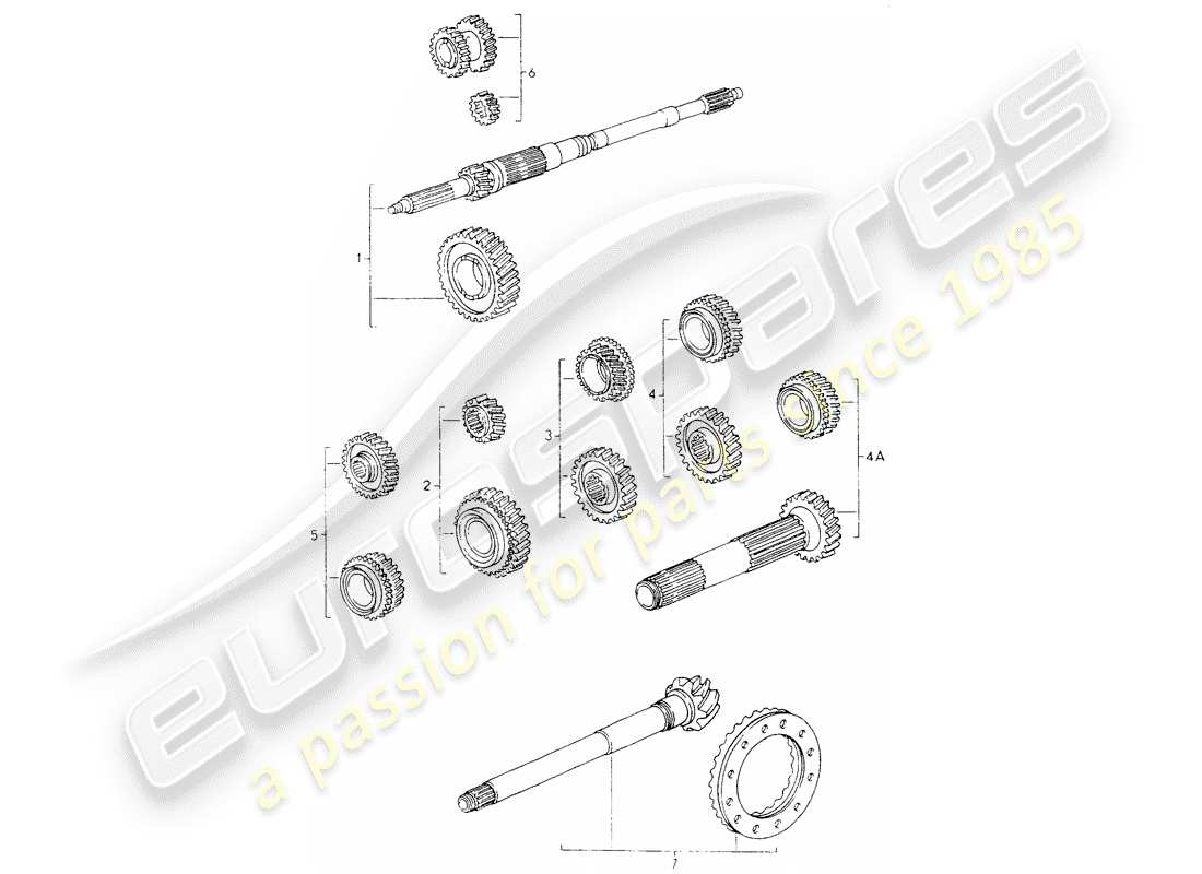 porsche 1990 (964) gear wheel sets part diagram