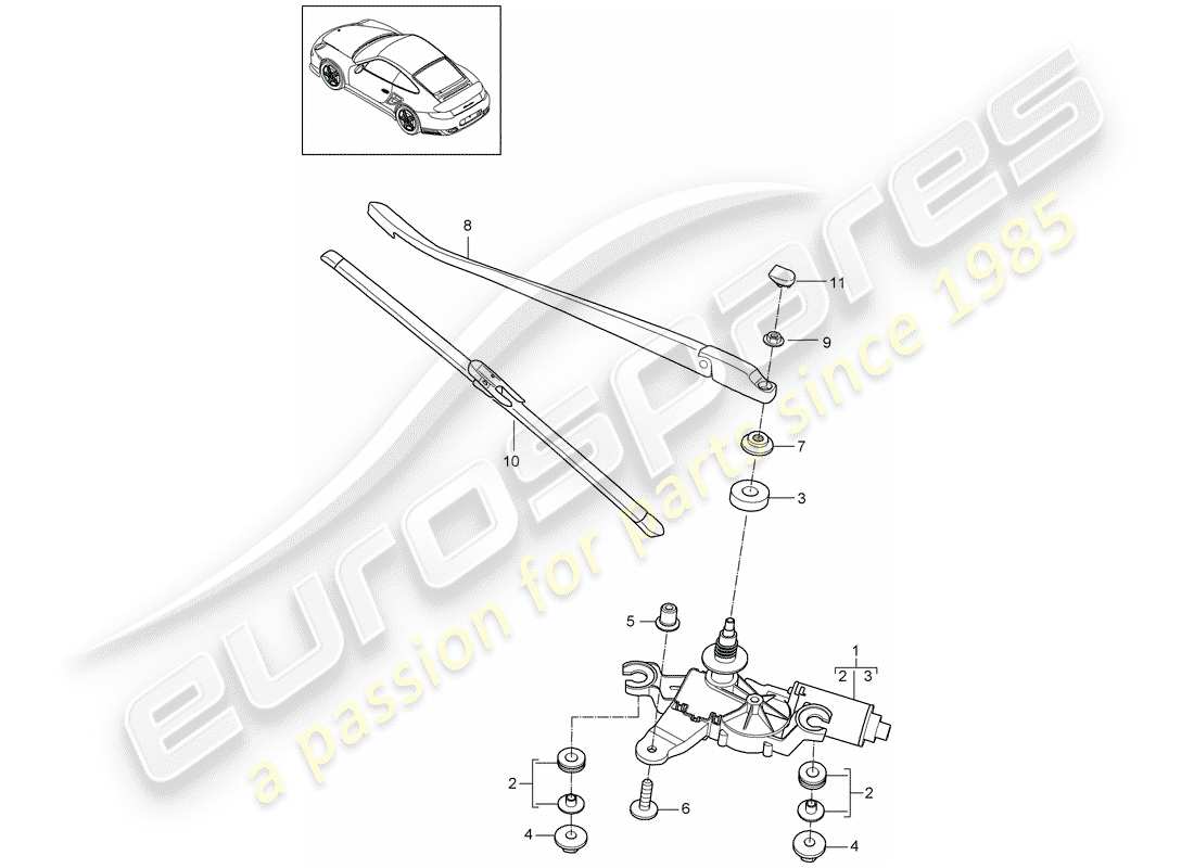 porsche 2011 (997-2 turbo / gt2 rs) rear window wiper part diagram