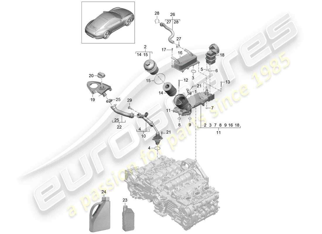 porsche 991 (2016) engine lubrication part diagram