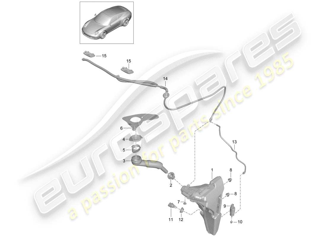porsche 2012 (991-1) windshield washer unit part diagram