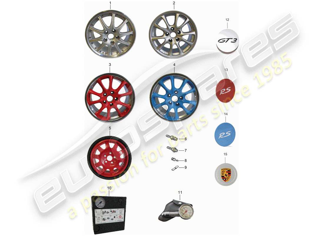 porsche 2001 (996 gt3) wheels part diagram