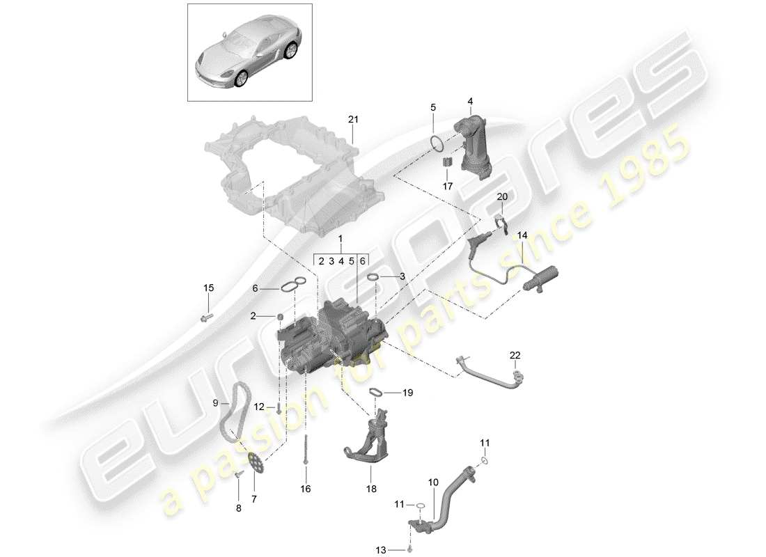 porsche 2017 (718 cayman) engine (oil press./lubrica.) part diagram