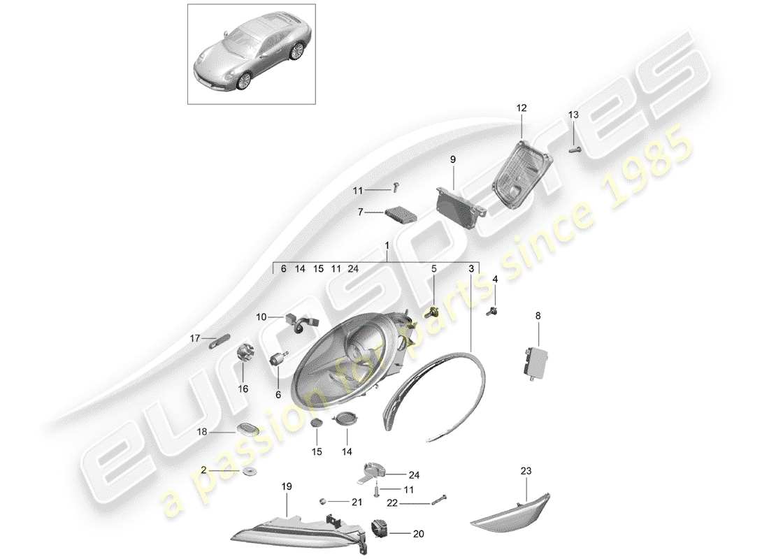 porsche 2020 (991-2) headlamp part diagram
