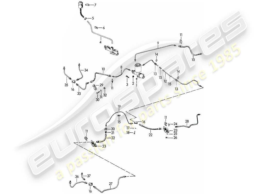 porsche 1964 (356b/356c) brake lines part diagram